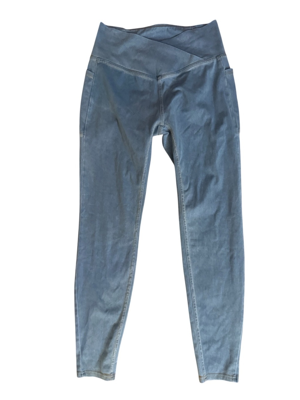 Halara Flex Crossover High Waisted Denim Look Pocket Leggings Light Blue